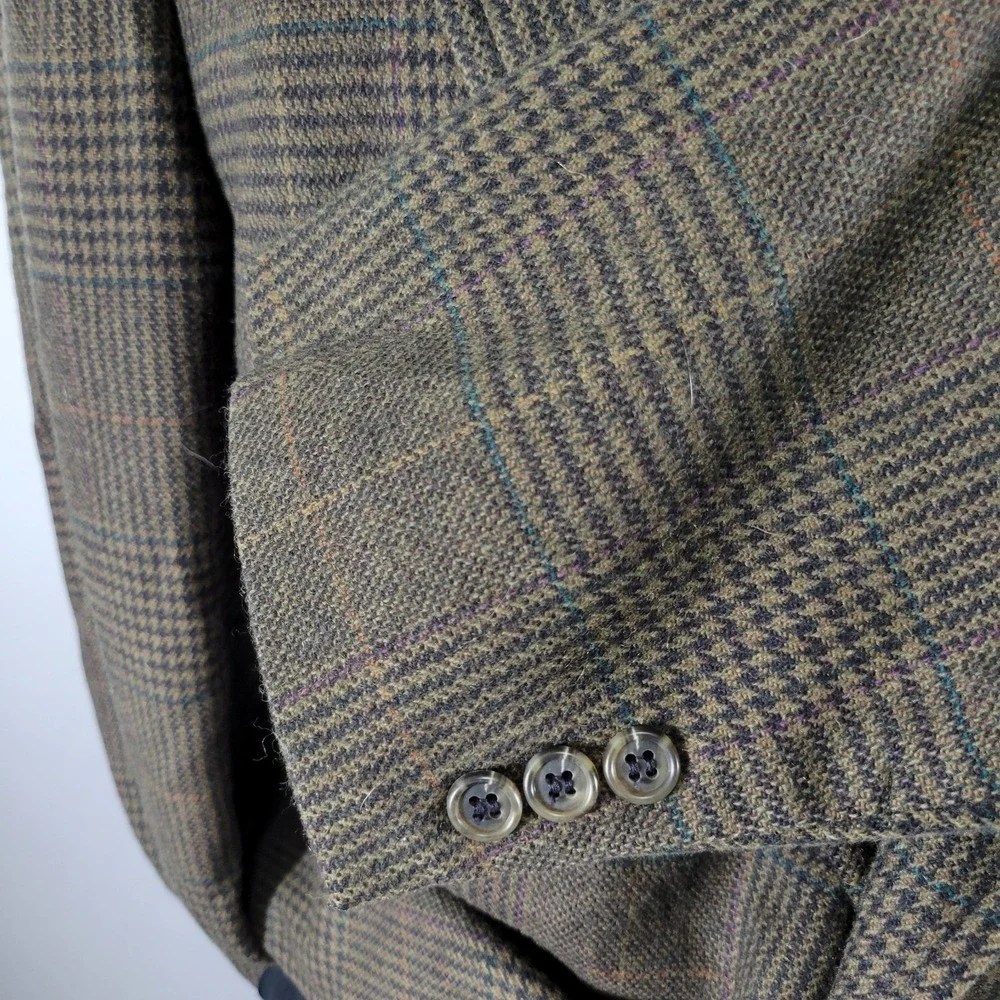 VTG JOS A BANK Men's Sport Coat Blazer Two Button Brown Plaid Wool Size 46R‎